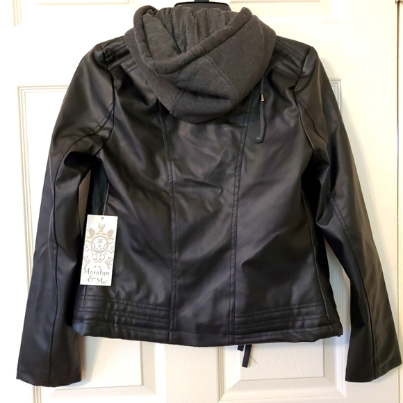 NWT Faux Leather Jacket with Knit Hood - Picture 2 of 5